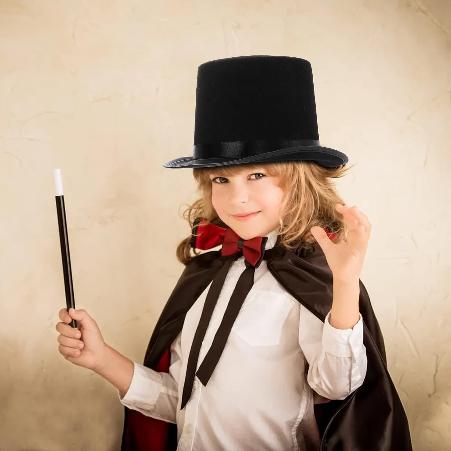 3 Pack Black Felt Top Hats for Kids, Funny Party Hat, Tall Victorian Tuxedo Costume Hats, Dress Up Hat, Coachman Hats for Cosplay, Stage Performance